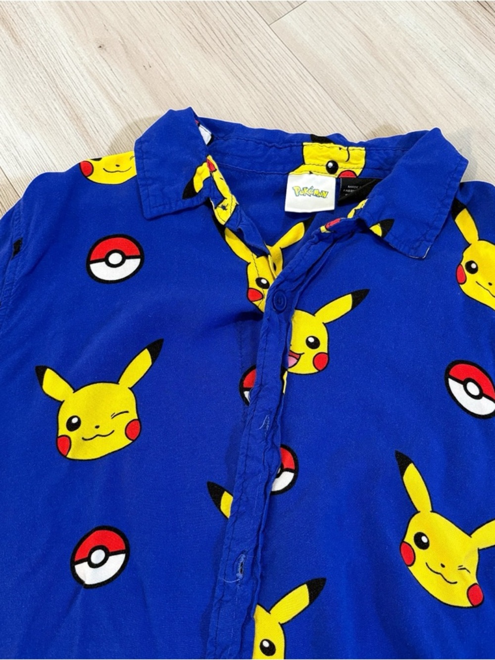Youth Pokemon Button Down Shirt with Yellow Pikachu Print